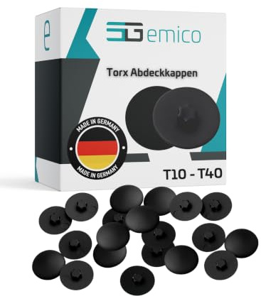 emico Kappen für Torx-Schrauben T20 - Schwarz - 100 Stück - Abdeckkappen aus flexiblem LDPE - Rückstandsfrei & passgenau - Ideal für EIN sauberes Erscheinungsbild & sicheren Schutz