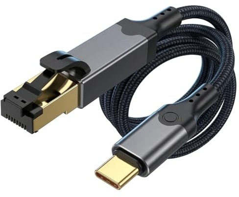 HTGuoji Gigabit USB C to Ethernet Cable, Braided Type-C to RJ45 Cord | Thunderbolt 3/4 Compatible LAN Network Adapter for MacBook Pro/Air, iPad, Laptops, Galaxy S24, PC (2 meter)