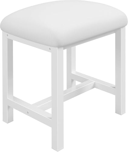 Buildonely Sgabello da trucco bianco con cuscino, moderno sgabello cosmetico per camera da letto, sgabello imbottito Vanity, poggiapiedi per divano, sedia trucco