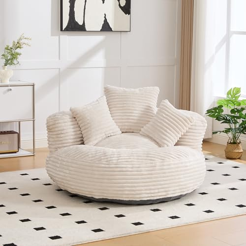 Dzaayediiy Klassische Sitzsäcke Gaming Sofa mit umlaufenden Rückenlehne und geschwungenen Armlehnen,Polstermöbel Chaiselongue mit hoher Rückenlehne und 3 Kissen,Beige