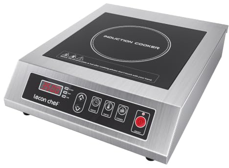 Lecon Chef piano cottura a induzione, piano cottura singolo a induzione, piastre di cottura da 3500 W, timer e preimpostazione, alloggiamento in acciaio inox, 11 impostazioni di temperatura e potenza