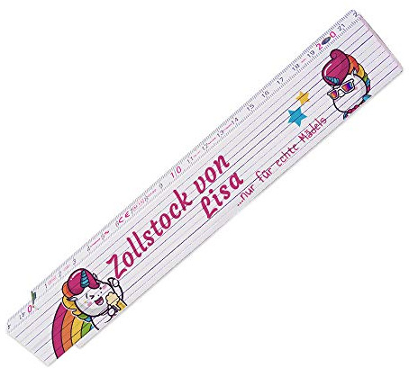 Zollstock mit Namen Lisa und schönem Motiv mit Einhorn - ... nur für echte Mädels - | für Frauen | Metermaß | Glieder-Maßstab mit Namen bedruckt | Viele Namen zur Auswahl