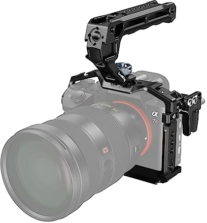 SmallRig A7 III / A7R III Camera Cage Kit for Sony Alpha 7 III/Alpha 7R III, Full Cage with Top Handle for ARRI and Cable Clamp, Built-in Cold Shoe and NATO Rails - 4198