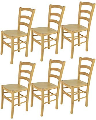 t m c s Tommychairs - 6er Set Stühle Venice für Küche und Esszimmer, robuste Struktur aus lackiertem Buchenholz im Farbton Naturfarben und Sitzfläche aus Holz