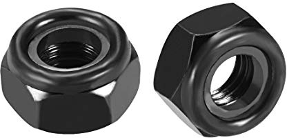 sourcing map 10 Stk.Sechskantmuttern Nyloneinsatz Kohlenstoffstahl schwarz verzinkt M10x1,5mm