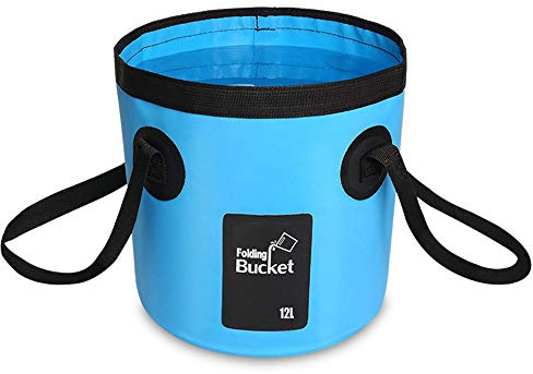 Foldable Folding Bucket (12L) for Outdoor Activities, Hiking, Fishing, Travel, Black for Camping, Garden (Blue)
