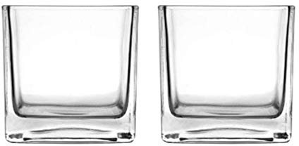 Vosarea 2Pcs Square Glass Cube Flower Vase Decorative Candle Hodler Centerpiece for Home Wedding