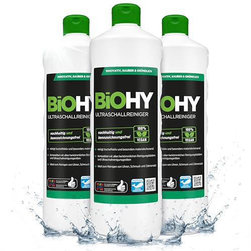 BiOHY Ultrasonic Cleaner (3 x 1l Bottle) | Intensive and Gentle Cleaning of Dental Products, Gold, Coins and Jewellery| Concentrate for ultrasonic Bath (Ultraschallreiniger)