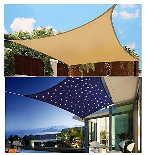 HOXMOMA Tenda a Vela Rettangolare Beige con Luci a LED, Tende da Sole Impermeabile, Protezione Raggi 95% UV Vela Parasole Ombreggiante, Adatto per Esterni, Terrazza, Giardino,Beige,3×6m