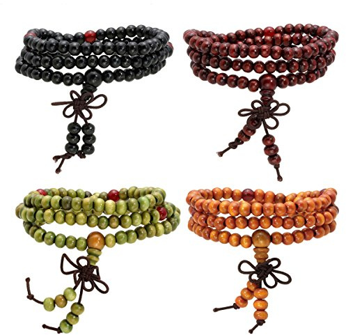 Eigso Holzperlen Armband Herren Damen 8mm für Meditation Buddhist Handgelenk Weihnachtsgeschenke