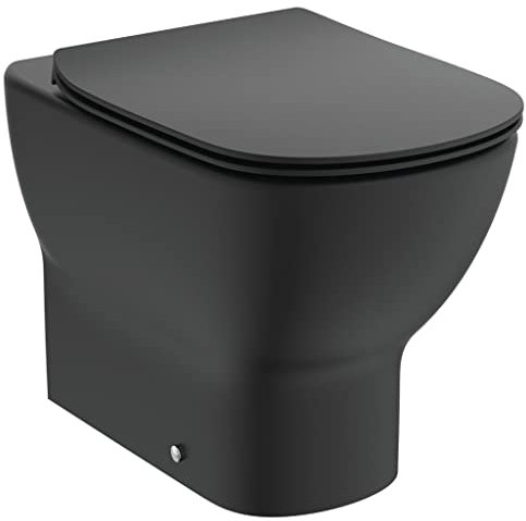 Ideal Standard - Tesi, WC a terra filo parete universale Aquablade, Copriwater sottile con chiusura rallentata, Nero seta