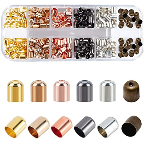 PandaHall 168 Stücke 6 Farbe Endkappen Schmuck, Leder Endkappen Messing Spalte Endkappe Terminatoren Schnur Finden für Quaste Charms Kunsthandwerk Ohrring Schmuckherstellung, 6x4 mm