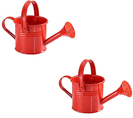 HLTER Lot de 2 petits arrosoirs de 538,6 g en fer galvanisé avec poignée pour plantes (rouge)