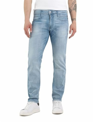 Replay Jeans da Uomo Anbass Slim Fit con Power Stretch, Blu (Light Blue 010), 34W / 32L