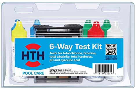 HTH 1275 Swimming Pool Care 6-Way Test Kit, Swimming Pool Water Chemical Tester, 100 Tests