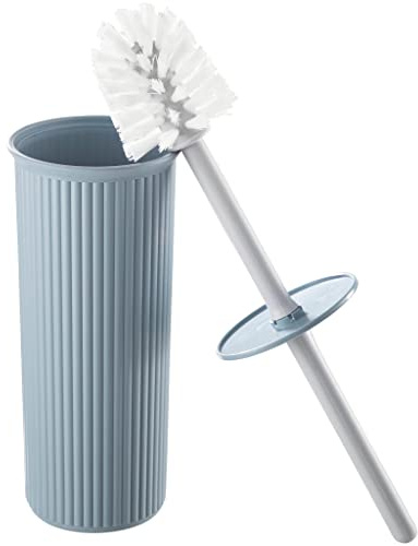 Juego de Cepillo y Soporte de plástico Decorativo para Inodoro, Azul (Paquete de 1) Limpiador para baño, diseño Acanalado