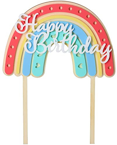 Goodtimes Cake Topper Regenbogen Happy Birthday Herz 19,5cm x 15cm Holz Acryl