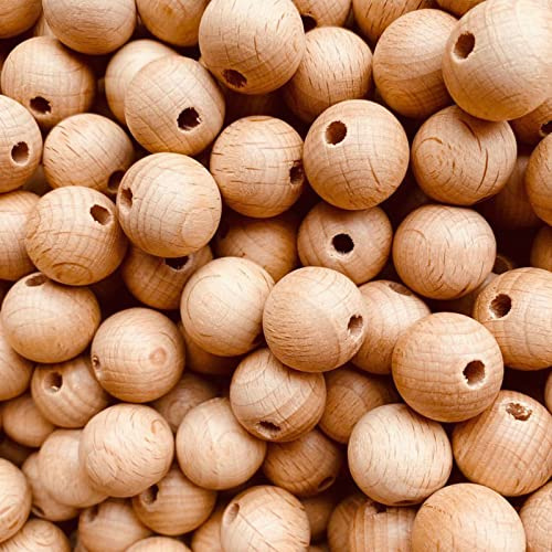 YIEUR 100 Stück Natur Holzperlen zum auffädeln, 12mm Holzkugel Buchenholz, Runde Holz Perlen Natur Holzkugeln mit Loch zum basteln für DIY Schmuckherstellung(12mm)