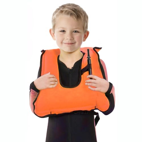 Inflatable Snorkel Vest for Kids, Portable Snorkeling Jackets for 50-110 lbs Boys & Girls (Orange)