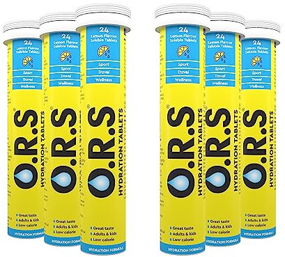 O.R.S Hydration Tabletten mit Elektrolyten, vegan, gluten- und laktosefreie Formel - Lösliche Sport Hydratation Tabletten mit natürlichem Zitronengeschmack, 144 Tabletten (6 x 24 Stück)