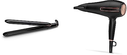 BaByliss Rose Lustre 230C Hair Straighteners, Ceramic Plates, Digital Settings 180°C - 230°C & Super Power 2400W Hair Dryer, Salon AC Professional Motor, Strong Fast Drying Airflow Black