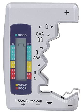 Fabater Tester Batteria Digitale Compatto con Schermo LCD, Tester Batteria Portatile, Tester Tester Batteria per Pile a Bottone AAA AA C D 9 V 1,55 V (Argento)