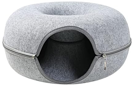 Für Katzentunnel Bett Reißverschluss Abnehmbarer Spielschlauch Condo Spielzeug Mit Guckloch Weiches Filz Versteck Für Kätzchen Kleine Haustier Katze Tunnel Bett Filzschlauch Für Indoor Katzen Tunnel