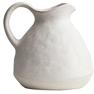 JTBDWOSK Keramik Weiße Vase Mit Griff - Rustikaler Krug für Wohnkultur, Vintage-Deko für Bauernhaus-Dekor, Tischdekoration (Nur Vase), 1