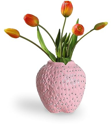 Kingbar Vase en Céramique Décoratif De Fraise, Fleur De Pampas Vase De Fraise Moderne, Salon, Cuisine, Jardin, Bureau Vintage Vase De Fraise, Pink, M