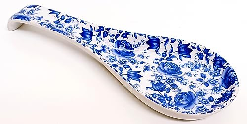 Delft Grand repose-cuillère en porcelaine Motif fleurs bleues 27 cm