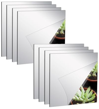 YORKING 8 Pack Self Adhesive Mirror Tiles - 20x20cm Removable Square Mirror Stickers for Home Decoration - DIY for Bathroom, Living Room, Bedroom, Kitchen