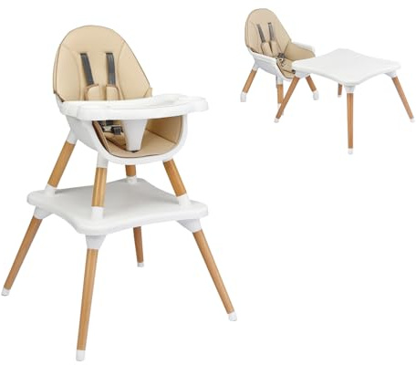 LIFEZEAL 2 in 1 Babyhochstuhl, Esszimmerstuhl, Sitzerhöhung mit Sicherheitsgurt und abnehmbarem Tablett, Hochstuhl umwandelbar in Tisch und Stuhl, geeignet für 6 Monate bis 3 Jahre (Khaki)