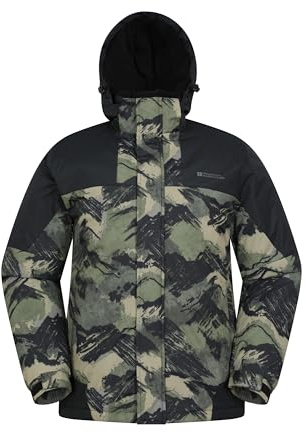 Mountain Warehouse Shadow Mens Printed Ski Jacket - Snowproof, Extra Warmth, Fleece Lined, Adjustable Hem, Cuff & Hood - Ideal Warm Clothing for Holidays Dark Green S