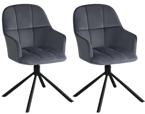 Lestarain 2er Set Esszimmerstühle drehbar, Stuhl Esszimmer, Drehstuhl, Küchenstuhl mit Armlehnen Rückenlehne, Wohnzimmerstuhl, Polsterstuhl, Sessel, Metallbeine, Samt, Dunkelgrau, LCNI126001-1