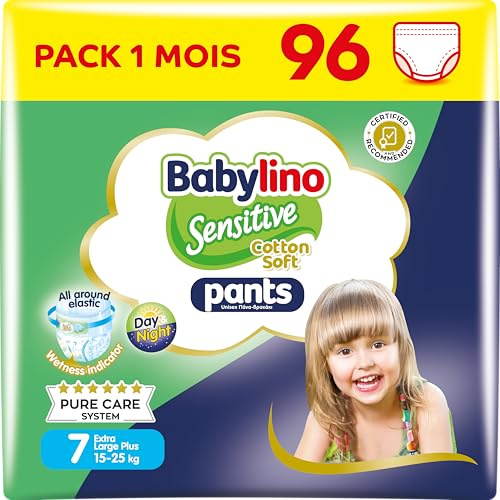 Babylino Sensitive Cotton Soft Windeln Größe 7, Pants XL Plus (15-25 kg), 96 Stück