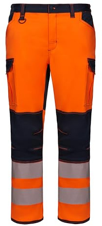 Velilla 303010S, Pantalón Stretch con Rodilleras Cinta Segmentada, Color Azul Navy y Naranja Fluor, Talla L
