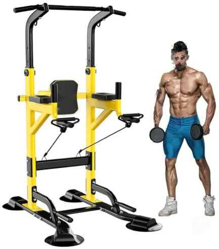 Multi-Gym-Klimmzugstation, Kraftturm, Klimmzug- und Dip-Station, Trainingsturm, Dip-Stangen, Dip-Station, vertikales Knieheben, Ziehen des Kinns, Liegestützen, Workout, Fitness