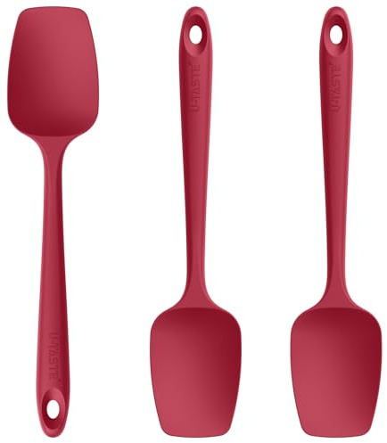 U-Taste silikonspatel sked set om 3, 250 ℃ värmebeständig non-stick gummiskrapa sked, BPA-fri flexibel serveringssked köksredskap för non-stick-belagda köksredskap (röd)