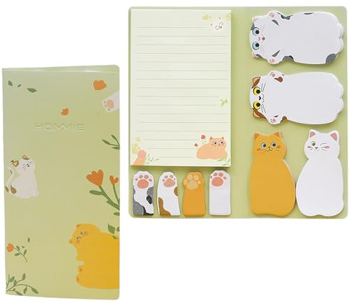 Katzen-Haftnotizen-Set, 210 Blatt, tragbarer wasserdichter Lederbezug, hochwertiges Papier, perfekt zum Markieren, Planen, Erinnern, niedliche Tier-Haftnotizblöcke für Schule, Kinder, kreative Geschen