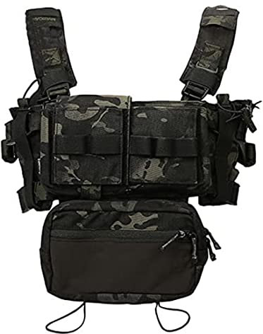 TWINFALCONS Chest Rig MK3 Taktische Weste mit 5,56 M4 Magazintasche und Pistolenmagazintasche Airsoft Weste für CS Paintball Jagd (Schwarze Tarnung)