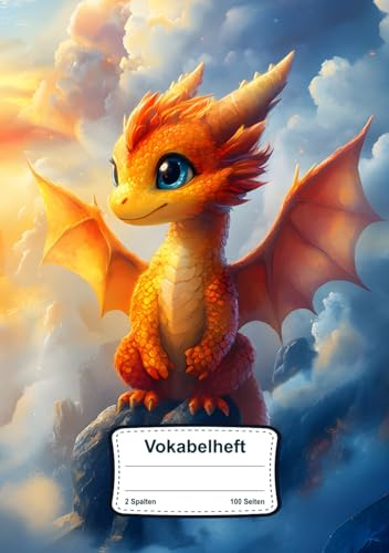Vokabelheft Drache: 2 Spalten, Liniert mit 100 Seiten in DIN A5 für jeden Sprachunterricht in Schule & Freizeit