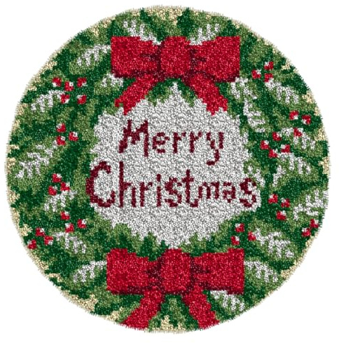 YOOTOM Kit de Tapis de Crochet à Point Noué di Coussin au Crochets à Loquet Bricolage, tapis noeud noué,Noël Création de Tapis à Crocher pour Adultes et Enfants, Christmas Latch Hook Kits 50x38cm