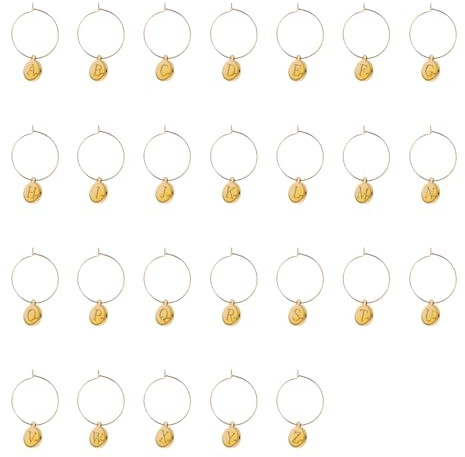 Lotsdonxia 26 Pcs Wine Charms – Alloy Glass Markers for Wine Glasses, Party Decorations, and Drink Identification Tags for Parties and Gatherings