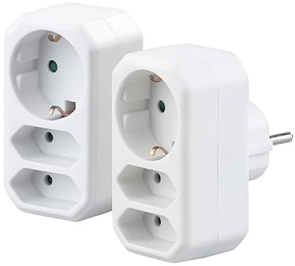 2er Set Dreifach-Steckdosen Adapter mit Kindersicherung – Robuste Schuko Dreierstecker Stromverteiler für Zuhause Büro Werkstatt