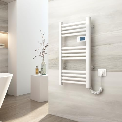 EMKE Termoarredo elettrico 75x40cm, 180W, Radiatore da bagno con display digitale, scaldasalviette elettrico bagno diritto (Bianco)