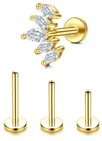 KGDUYC G23 Titan Helix Piercing Tragus Labret Medusa - Medizinische Ohrstecker für Conch, Innengewinde Lippenpiercing - Blatt Gold