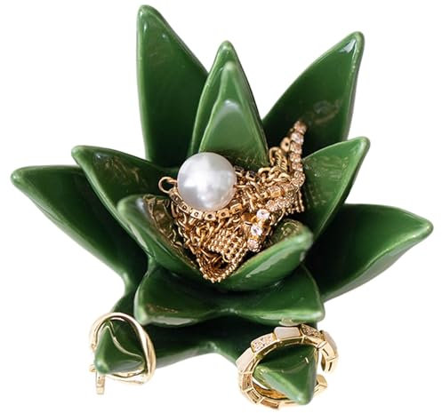 Decorative Aloe Trinket Stand - Bracelet Earrings Necklace Organizer, Plant Shape Aloe Rings Holder, Aloe Ring Holder, Necklace Organizer, Ceramic Aloe Jewelry Display Stand, Plant Shape Jewelry
