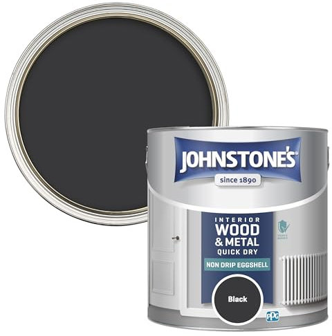 Johnstone's - Quick Dry & Nondrip Eggshell Paint for Wood & Metal - Black | Interior | Low Odour, Water-Based Formula, Dry in 1-2 Hours | 12m2 Coverage per Litre | 2.5 L