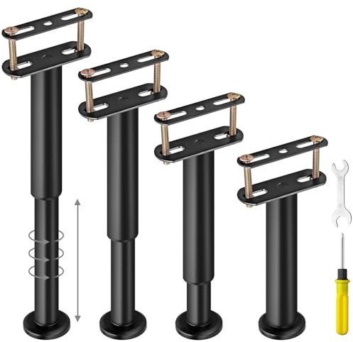 Tanice Kit 4 Pieds de Lit Réglables 18-32cm Support de Cadre en Acier 500 LB par Pied Double Installation avec ou sans Perçage Outillage Inclus Anti-Affaissement pour Sommier Lattes Cadre Métallique