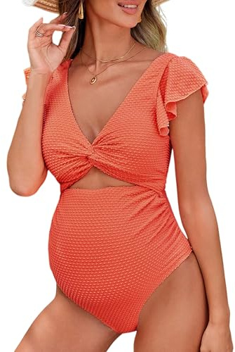 FEOYA Costume da Bagno di maternità con Scollo a V Moda Costumi da Bagno di Premaman Traspiranti ad Asciugatura Rapida Bikini da Spiaggia per la Gravidanza XL